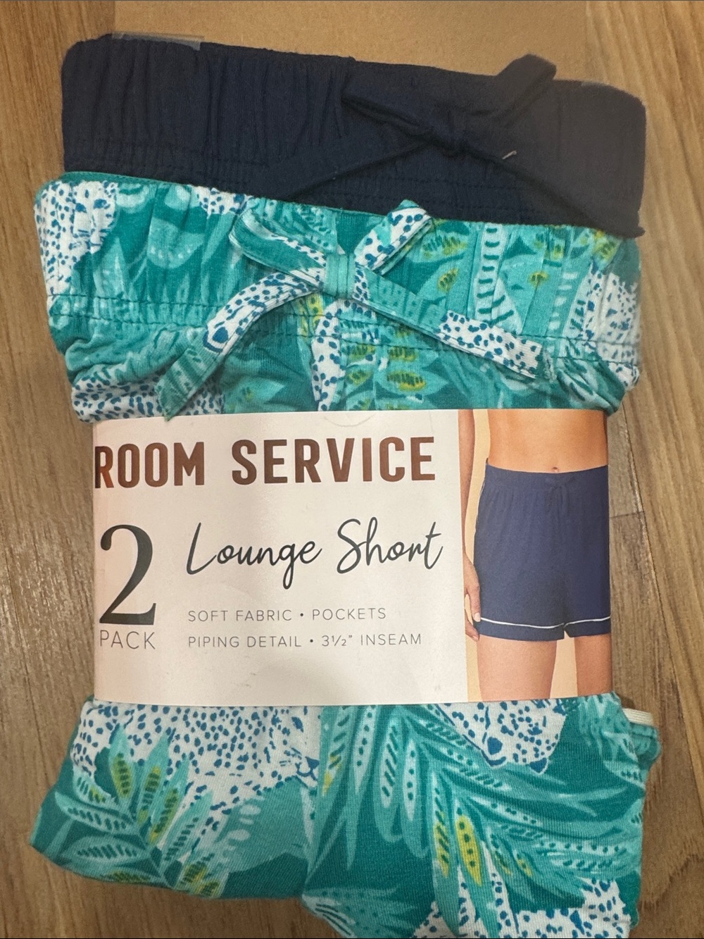 Room Service Women’s 2-Pack Lounge Shorts - Teal Print & Navy